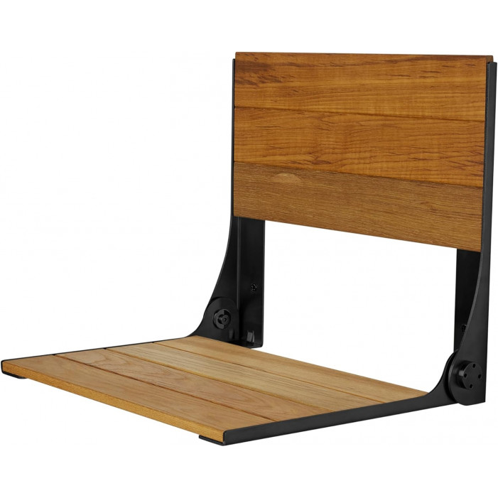 teak wood seat with black frame angle