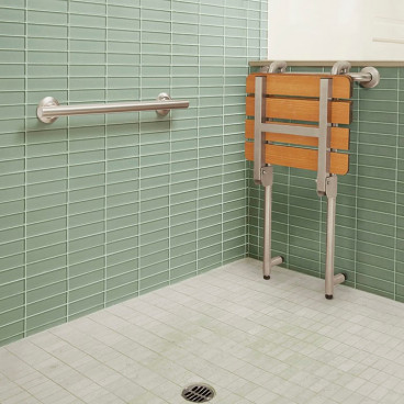 profile shower seat folded up in roll in shower