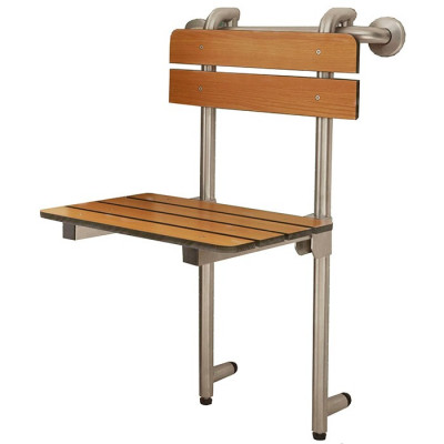 18" x 16" Profile Shower Bench, Grab Bar hung with Backrest, Phenolic Slatted TEAK