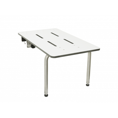 26.5 x 16 inches Removable Tub Seat with 2 legs, White Solid top with slots, clamps to side of tub 