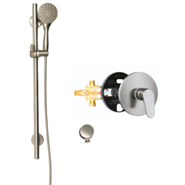 brushed satin mixing valve and height adjustable handheld shower kit