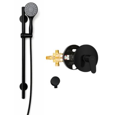 Matte black mixing valve and height adjustable handheld shower kit