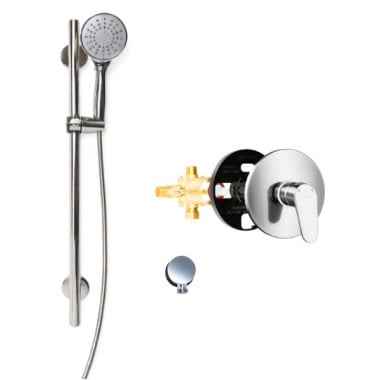 polished mixing valve and height adjustable handheld shower kit
