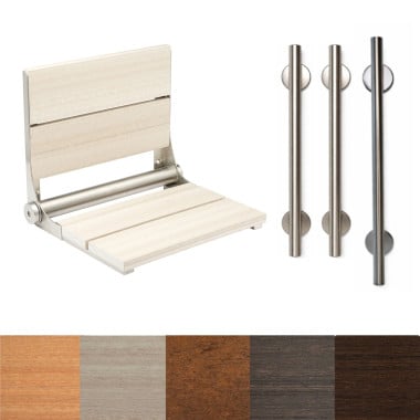 Designer Residential Safety Package with Brushed Stainless Linear Grab bars and Seat frame-choose seat style
