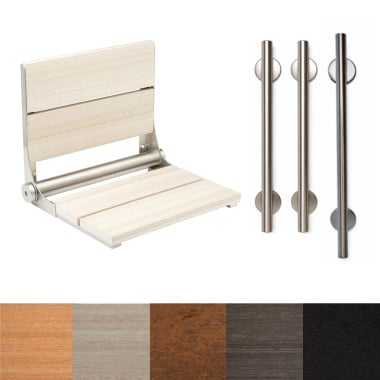 Designer Residential Safety Package with Brushed Stainless Linear Grab bars and Seat frame-choose seat style