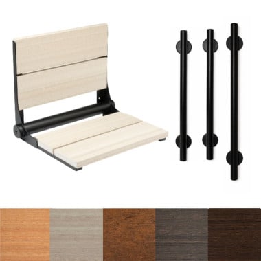 Designer Residential Safety Package with Matte Black Linear Grab bars and Seat frame