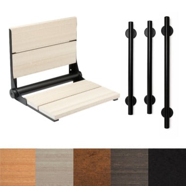Designer Residential Safety Package with Matte Black Linear Grab bars and Seat frame