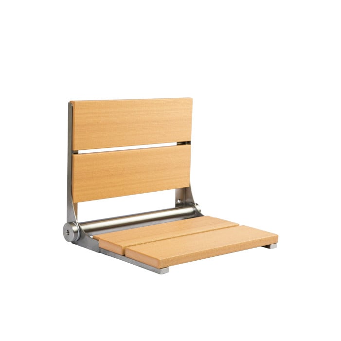 Teak HDPE shower seat with brushed frame