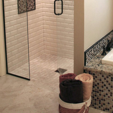 small tile shower level entry