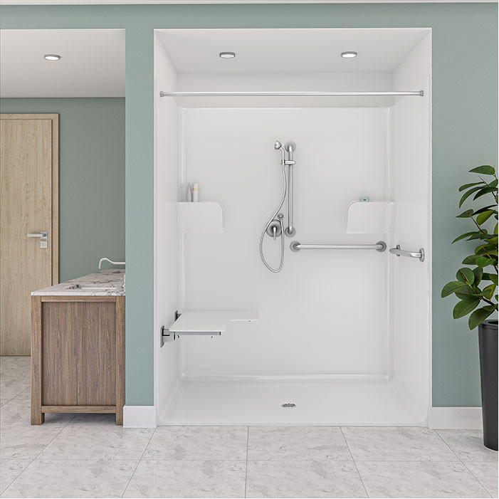 ADA shower stall in a commercial bathroom 
