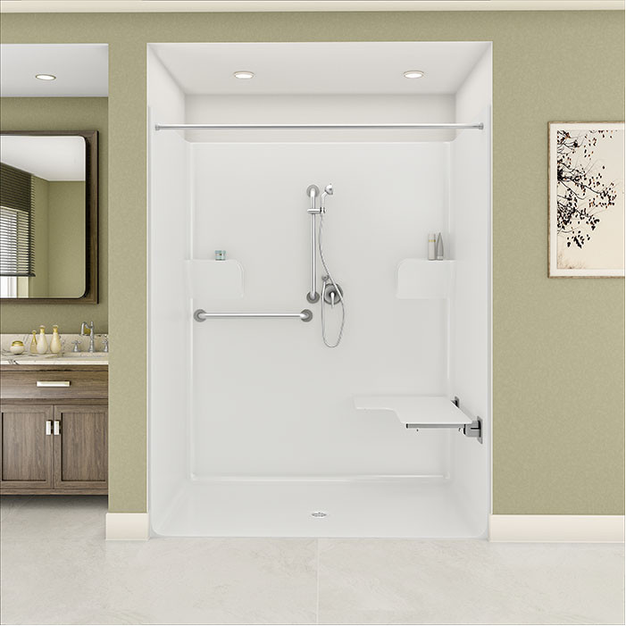 ADA compliant shower stall in a bathroom 