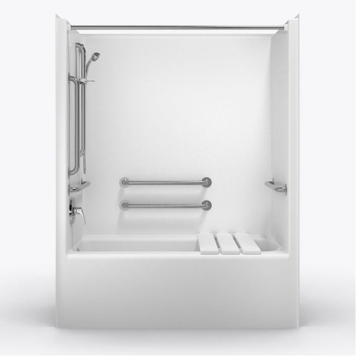 ADA tub Shower left drain front view