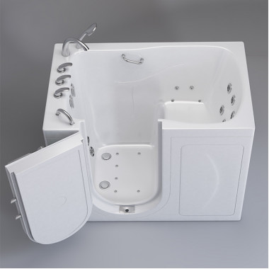  White walk in tub 32 x 52 with Hydro Jets, U shaped door, Left drain, image on grey background.