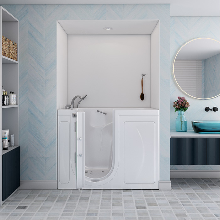  White walk in bathtub with shower 32 x 52 with Hydro Jets, U shaped door, Left drain.