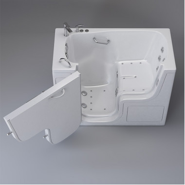 Walk in bathtubs for seniors, Transfer Tub 26 x 52 with Hydro Jets, Left drain.  Walk in Transfer Tub 26 x 52 with Hydro Jets, Left drain, image on grey background.