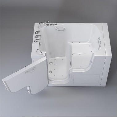 XXXL Walk in Bathtub, 36 x 55 Transfer Tub with Hydro Jets, Left drain. XXXL Walk in Bathtub, 36 x 55 Transfer Tub with Hydro Jets, Left drain, image on grey background.