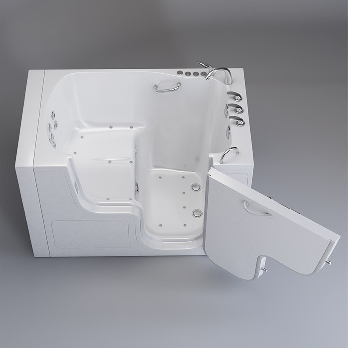  XXXL Walk in Bathtub, 36 x 55 Transfer Tub with Hydro Jets, on grey background, Right drain
