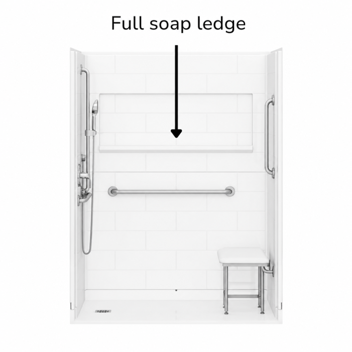 Inspire barrier free shower 60 x 33 inches full back shelf left drain