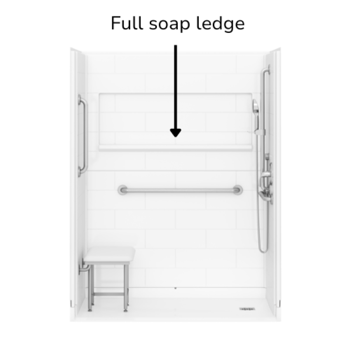 Inspire barrier free shower 60 x 33 inches full back shelf right drain