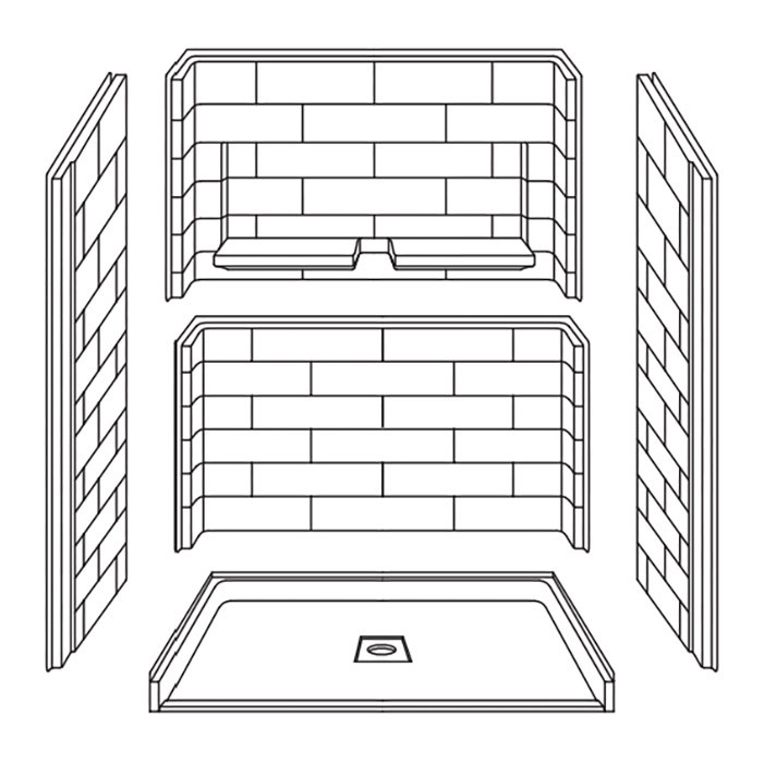 Inspire shower, center drain,  5 pieces for remodeling