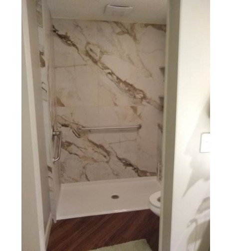 ADA shower pan with marble walls