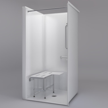 ADA Transfer Shower 38 x 38 inches LEFT Receiver flange with seat gray background