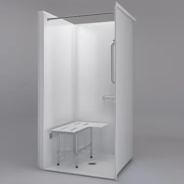 ADA Transfer Shower 38 x 38 inches LEFT Receiver flange with seat gray background