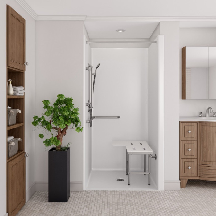 ADA Transfer Shower 38 x 38 inches RIGHT Receiver flange with accessories lifestyle