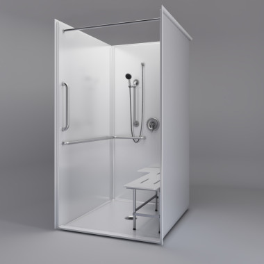 Title 24 Roll In Shower 44.25 x 52 inch with grab bars and seat