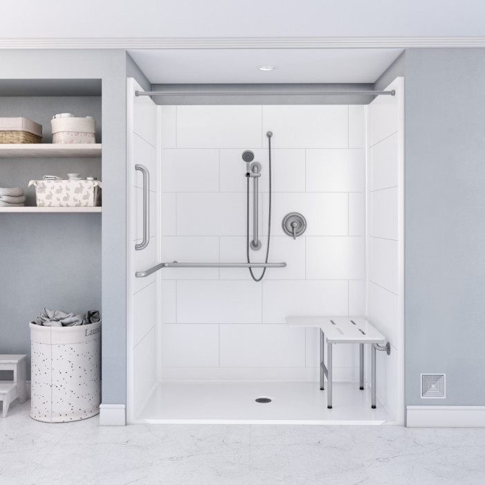 62 x 36 Title 24 ADA roll in shower with accessories lifestyle