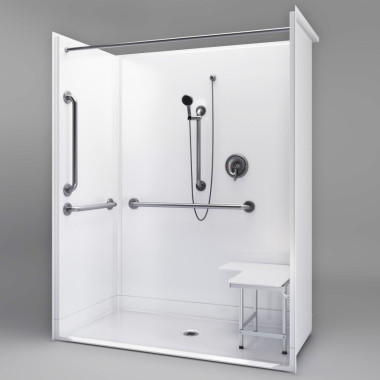 ADA Title 24 Roll In Shower 63 x 32 1/2 shown with accessories