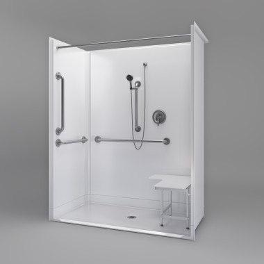 ADA Title 24 Roll In Shower 63 x 32 1/2 shown with accessories