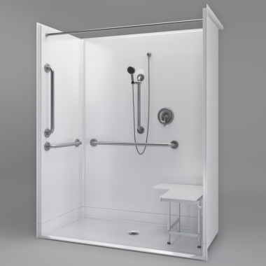 ADA Title 24 Roll In Shower 63 x 32 1/2 shown with accessories
