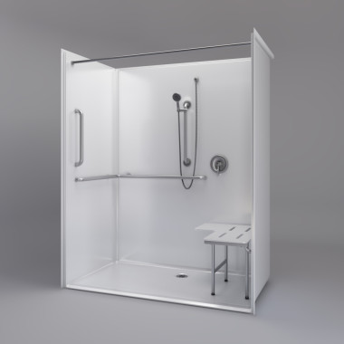 ADA Title 24 Roll In Shower 63 x 36 inches back center drain