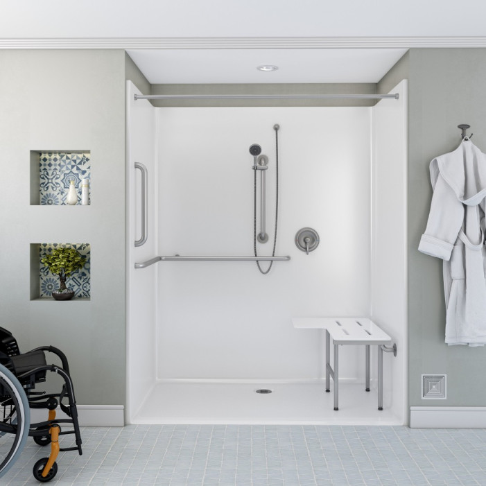 Title 24 ADA Roll In Shower 63 x 36 inches with accessories lifestyle