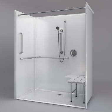 ADA Title 24 Roll In Shower 63 x 36 inches back center drain