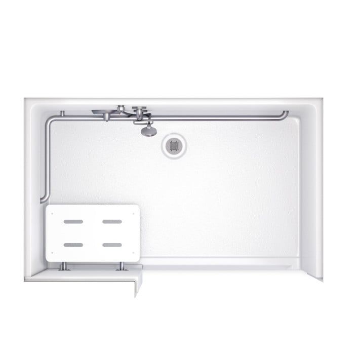 Alternative shower 63" x 39" with left return shown with grab bars and seat top view