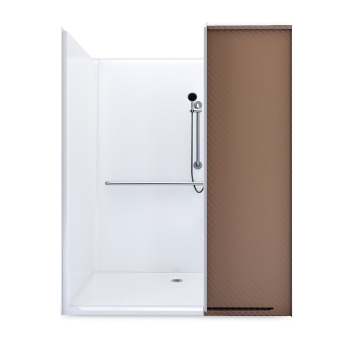 Alternative Roll-in Shower 63" x 39" with right return flange shown with accessories