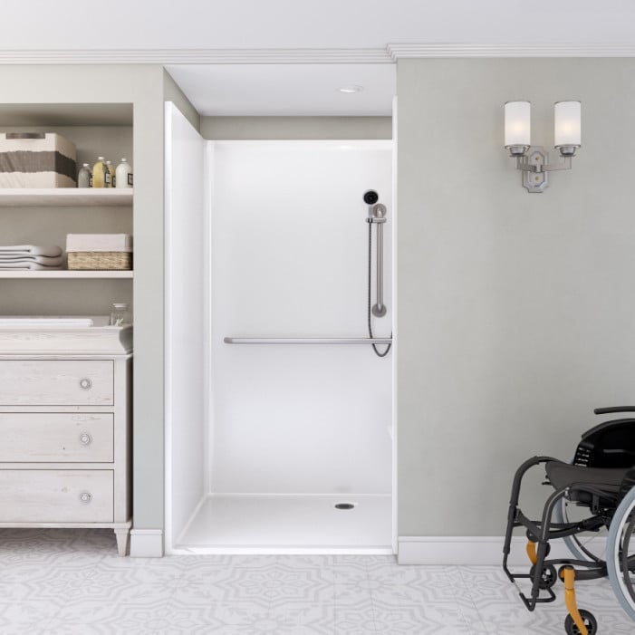 Alternative Roll-in Shower 63" x 39" with right return flange in room
