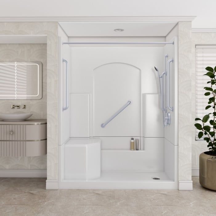 Freedom Walk in Shower Kit, 60" x 32", Left Seat, Curtain Rod, Polished, Lifestyle