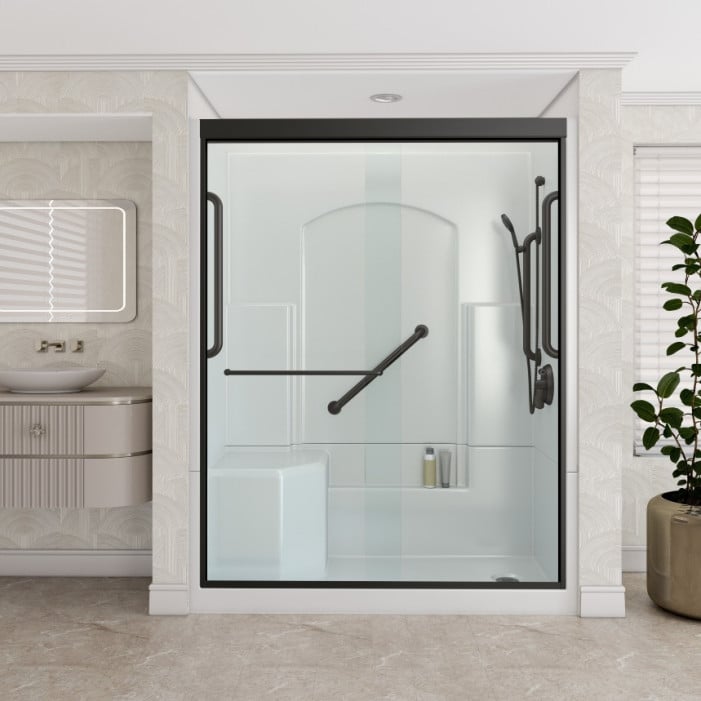 Freedom Walk in Shower Kit, 60" x 32", Left Seat, Curtain Rod, Matte Black , Lifestyle