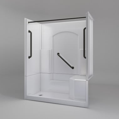 Freedom Walk in Shower Kit, 60" x 32", Left Seat, Shower Door, Satin Stainless