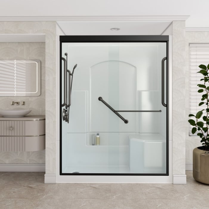 Freedom Walk in Shower Kit, 60" x 32", Left Seat, Shower Door, Matte Black, Lifestyle
