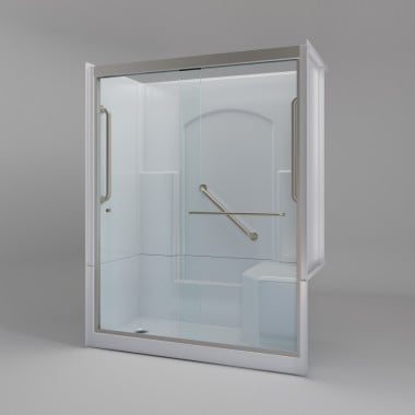 Freedom Walk in Shower Kit, 60" x 32", Right Seat, Shower Door, Satin Stainless