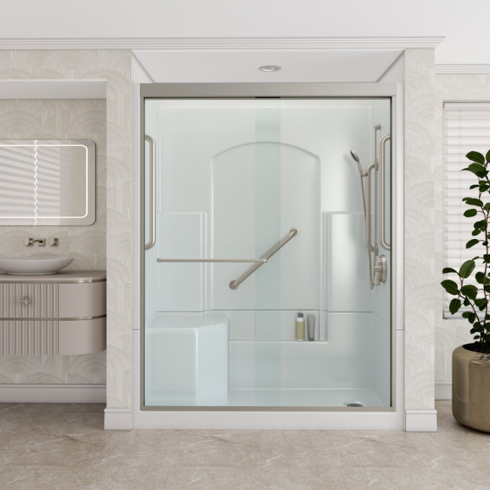 Freedom Walk in Shower Kit, 60" x 36", Left Seat, Shower Door, Satin Stainless , Lifestyle