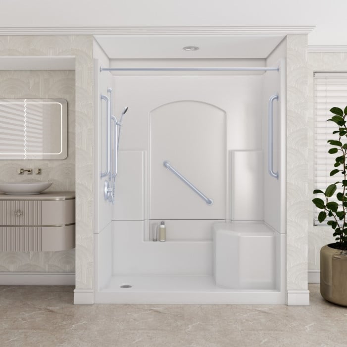 Freedom Walk in Shower Kit, 60" x 36", Right Seat, Curtain Rod, Polished, Life Style