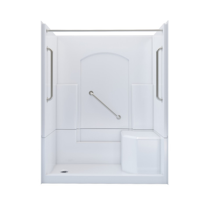 Freedom Walk in Shower Kit, 60" x 36", Right Seat, Curtain Rod, Satin Stainless