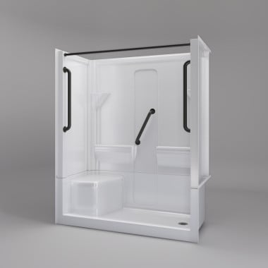 Freedom Walk in Shower Kit, 60" x 30", Left Seat, Curtain Rod