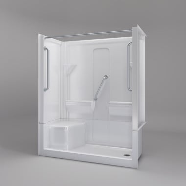 Freedom Walk in Shower Kit, 60" x 30", Left Seat, Curtain Rod