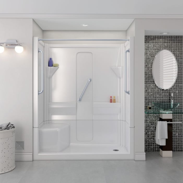 Freedom Walk in Shower Kit, 60" x 30", Left Seat, Curtain Rod, Polished, Lifestyle